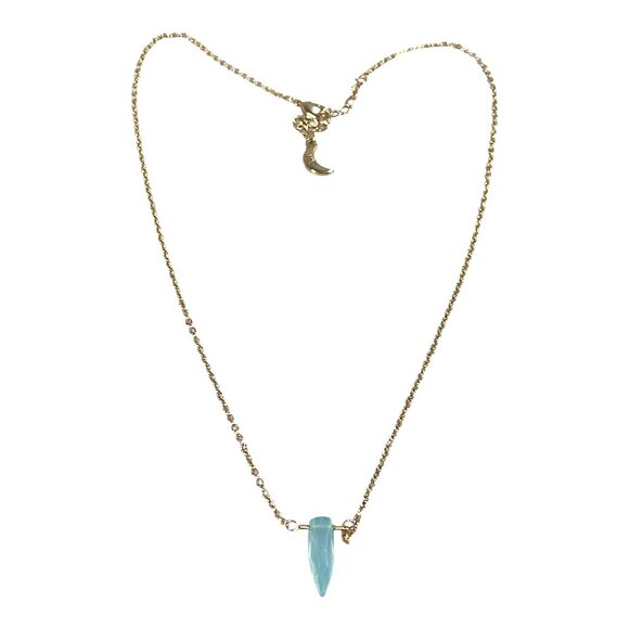 Luna Norte Choker Necklace 17" Gold Plated Blue Chalcedony Pendant Dainty Y2K - Picture 2 of 16